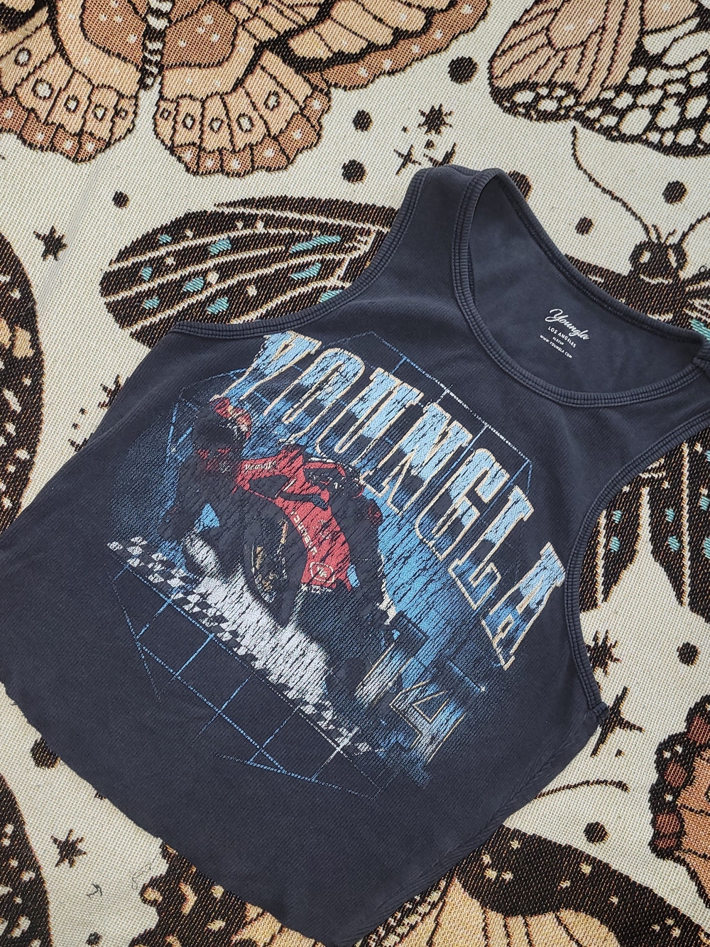 YoungLA Navy Tank Top with Red Motorcycle Graphic